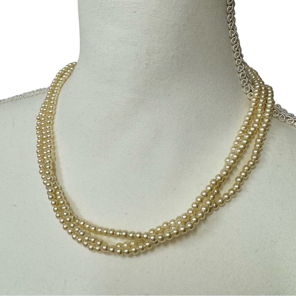 Faux Pearl 3 Strand Necklace Jewelry Trad Wife Classic